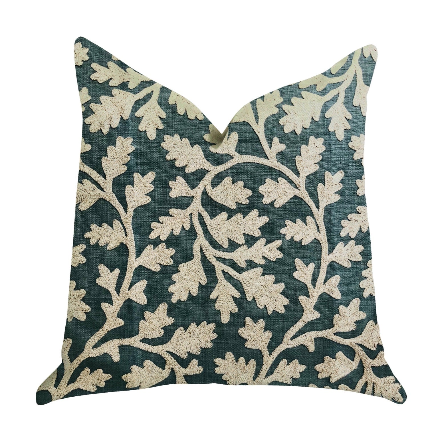Plutus Wild Emerald Figleaf In Green Luxury Throw Pillow  - Double Sided  22' X 22'