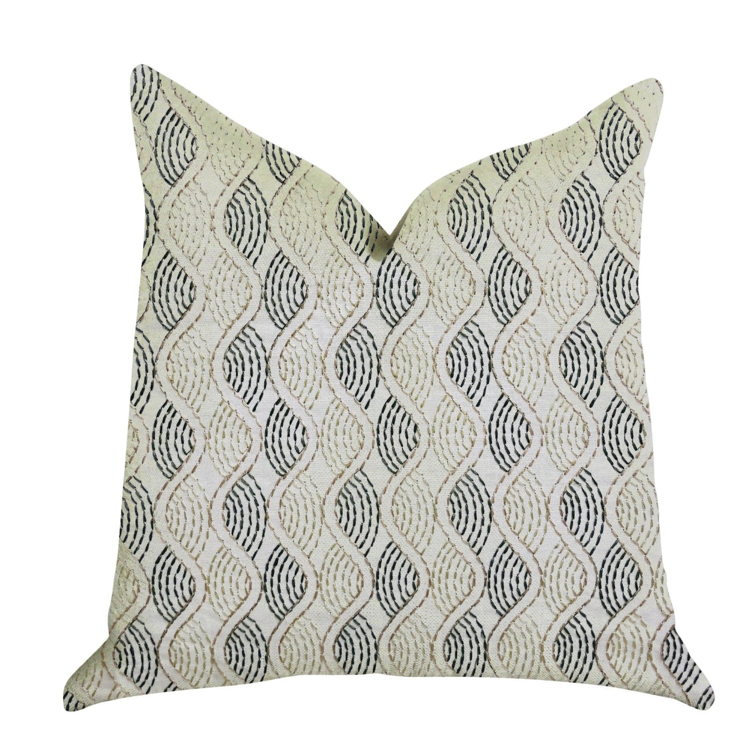 Plutus Enigma Twist Luxury Throw Pillow In Blue, Beige Colors - Double Sided  20' X 20'