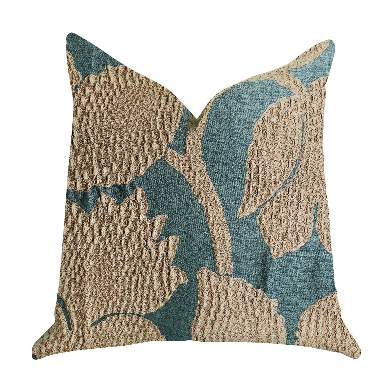 Plutus Golden Arabella Vine In Green And Gold Luxury Throw Pillow  - Double Sided  22' X 22'