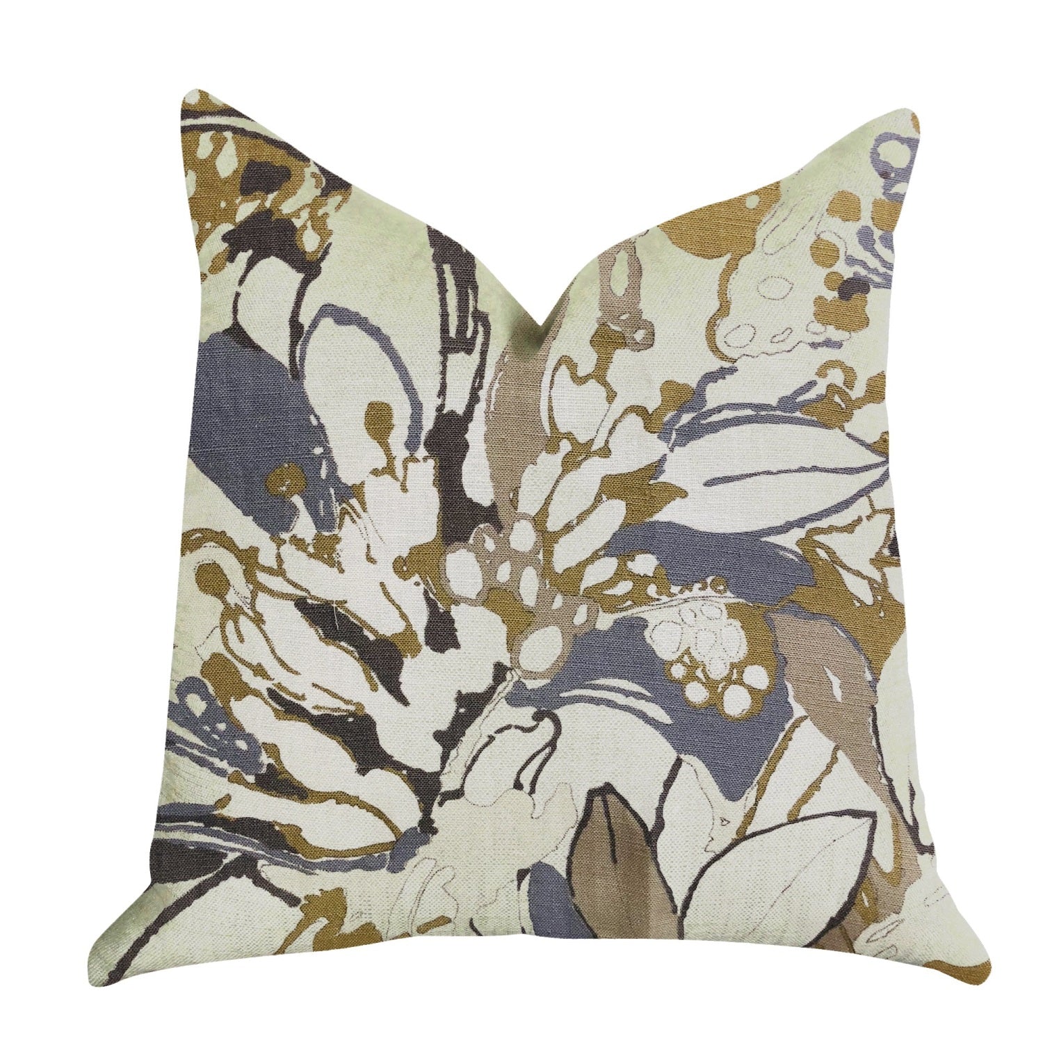 Plutus Camellia Floral Blue, Beige Tones Luxury Throw Pillow - Double Sided  26' X 26'