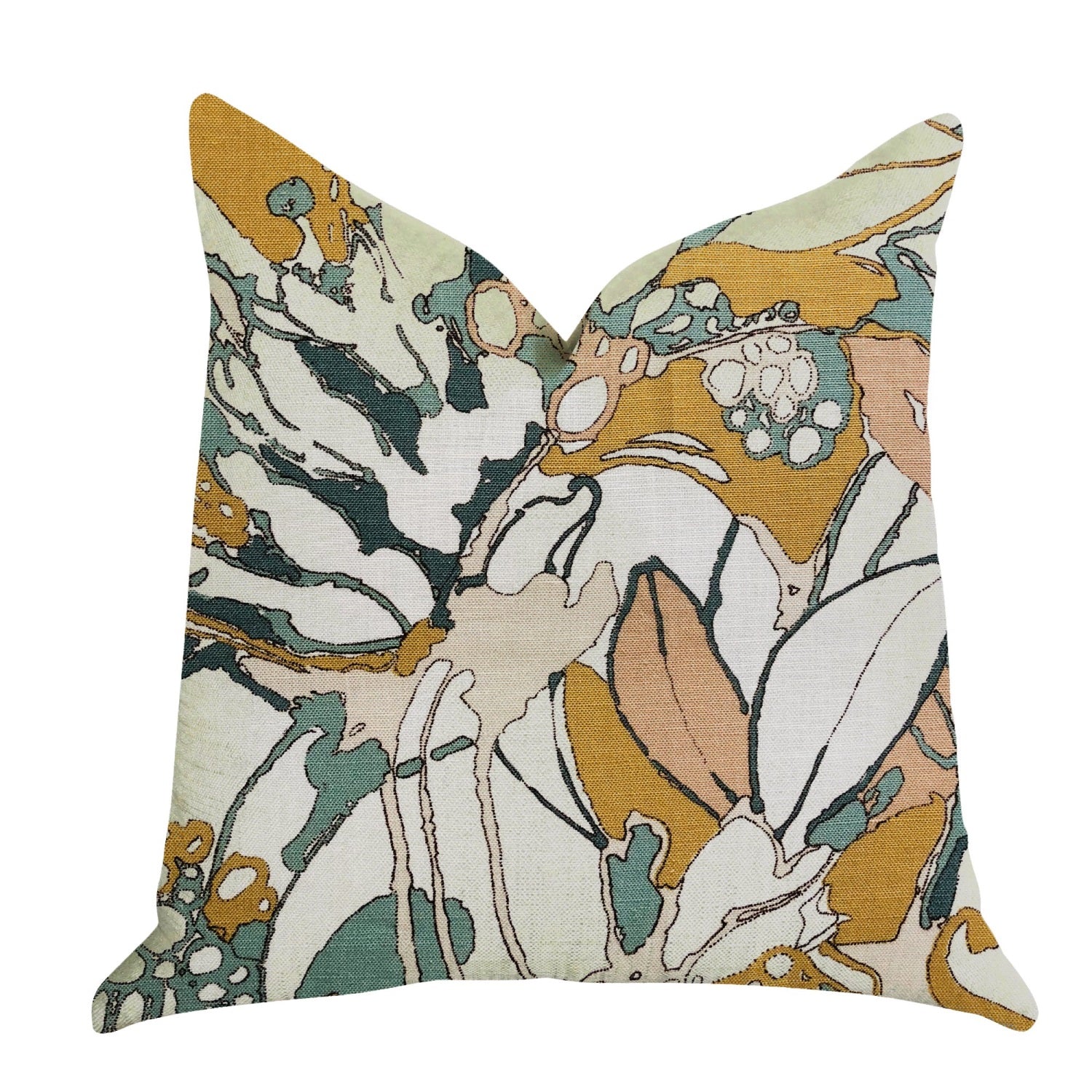 Plutus Camellia Floral Multi Color Luxury Throw Pillow - Double Sided  26' X 26'