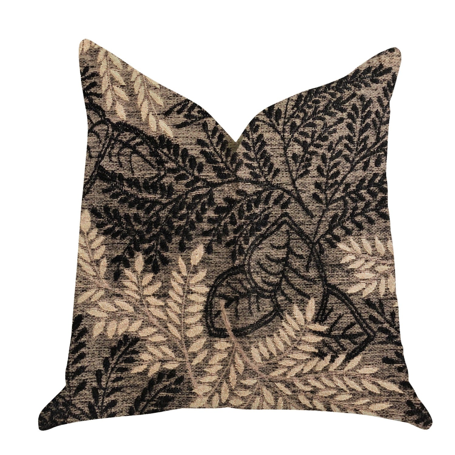 Plutus Bonzai Ebony Floral Throw Pillow In Black And Brown   - Double Sided  26' X 26'