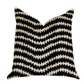 Plutus Jagged Fringe Luxury Throw Pillow In Black And Beige - Double Sided  16' X 16'