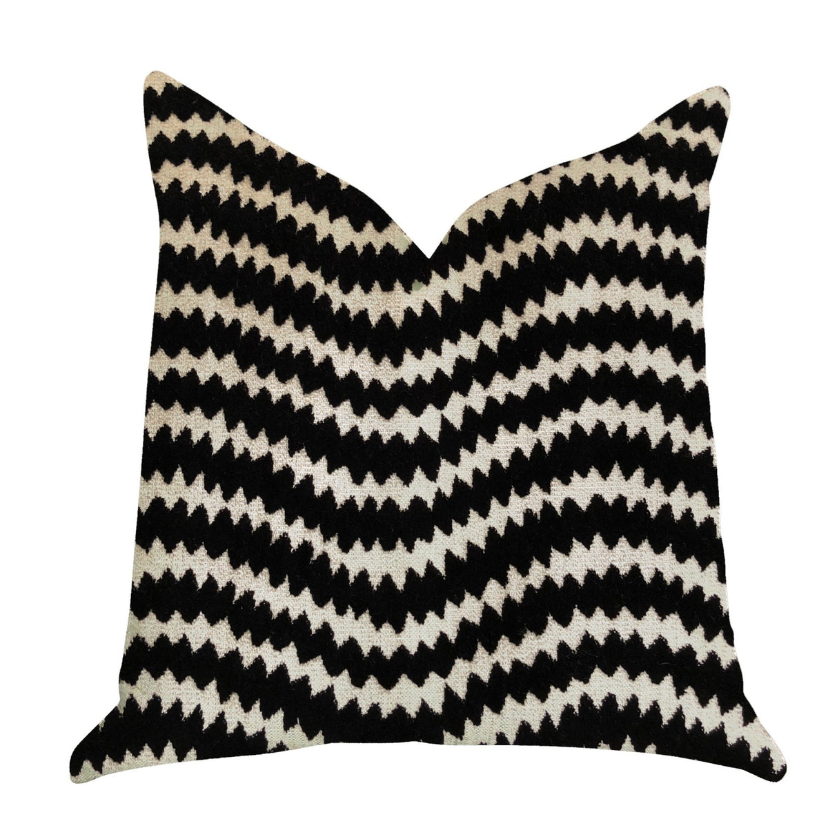 Plutus Jagged Fringe Luxury Throw Pillow In Black And Beige - Double Sided  16' X 16'