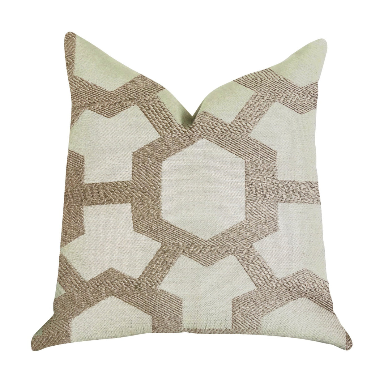 Plutus Linked Charisma Luxury Throw Pillow In Beige And Brown Tones - Double Sided  26' X 26'