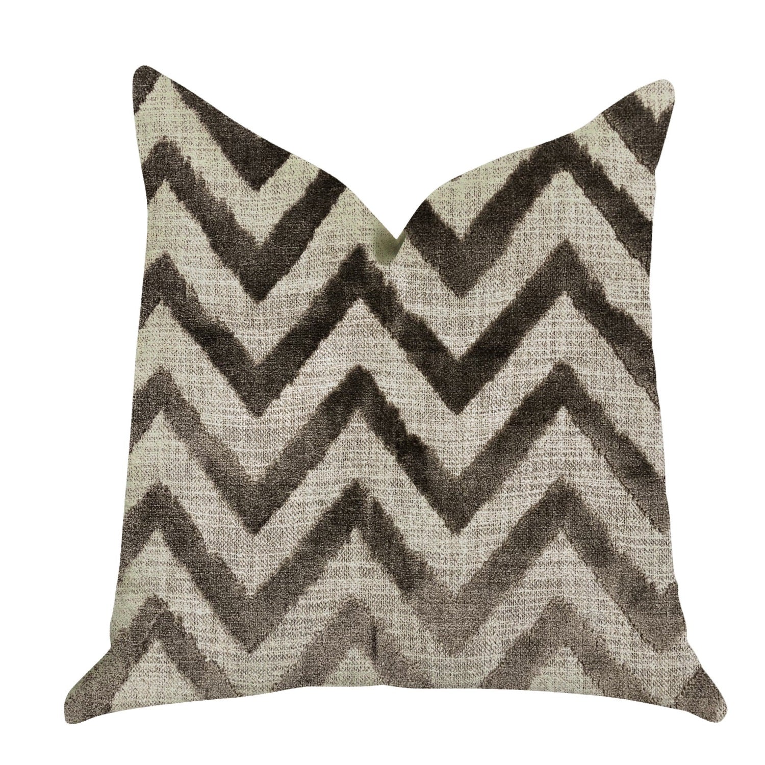 Plutus Oblique Zigzag Luxury Throw Pillow In Beige Tones - Double Sided  26' X 26'