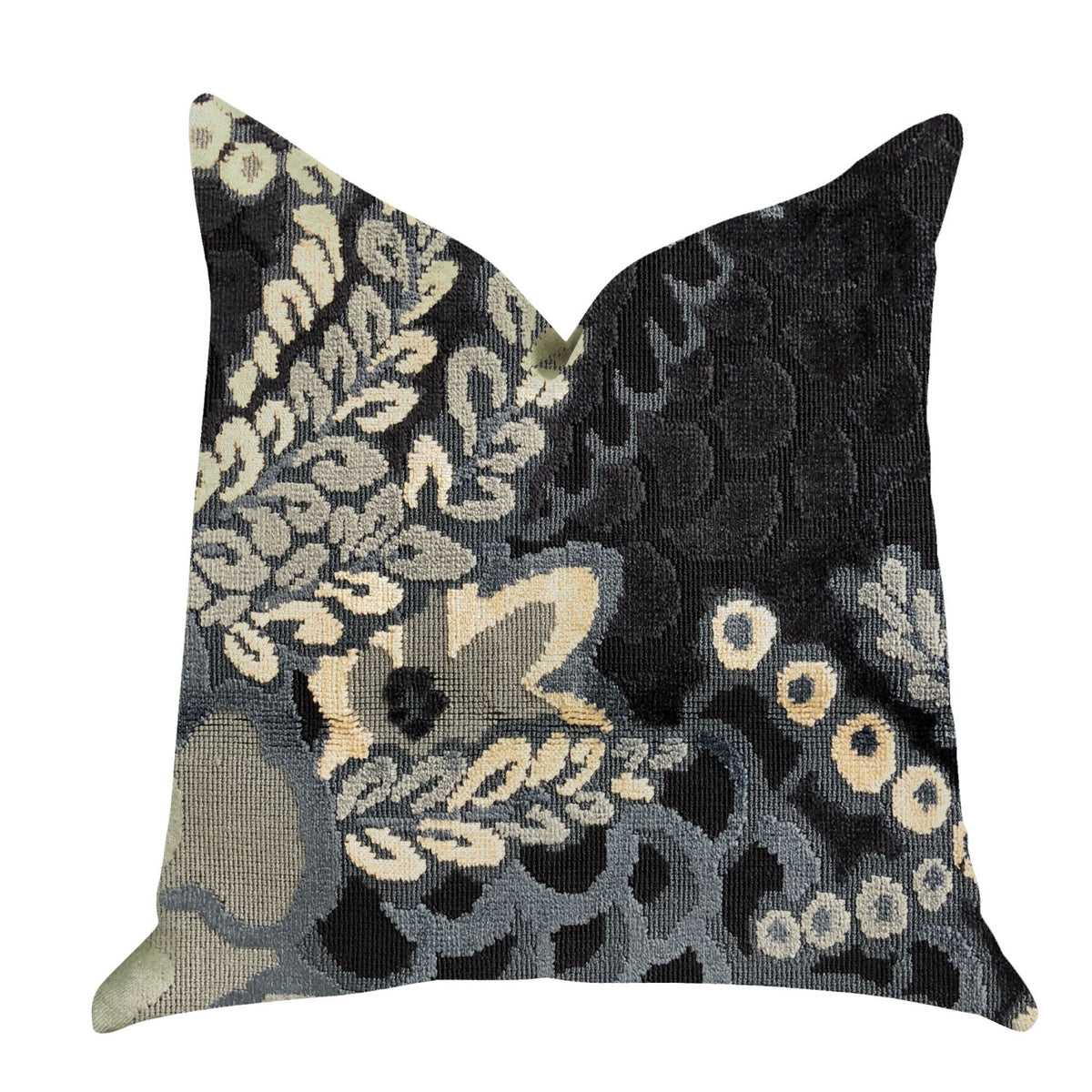 Plutus Leilani Fleurs Luxury Throw Pillow In Blue And Beige Tones - Double Sided  20' X 20'