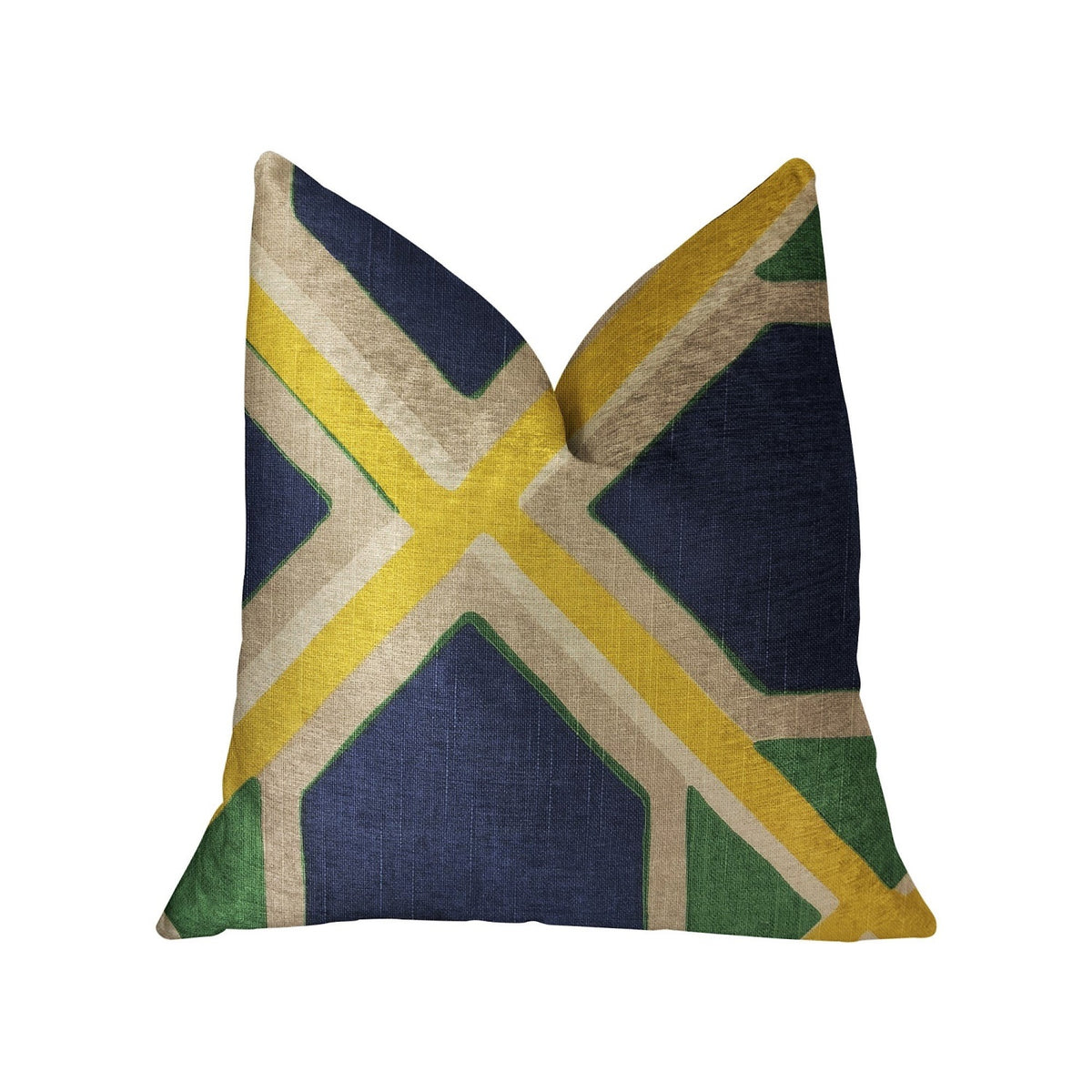 Plutus Obliquity Blue, Yellow And Green Luxury Throw Pillow - Double Sided  18' X 18'