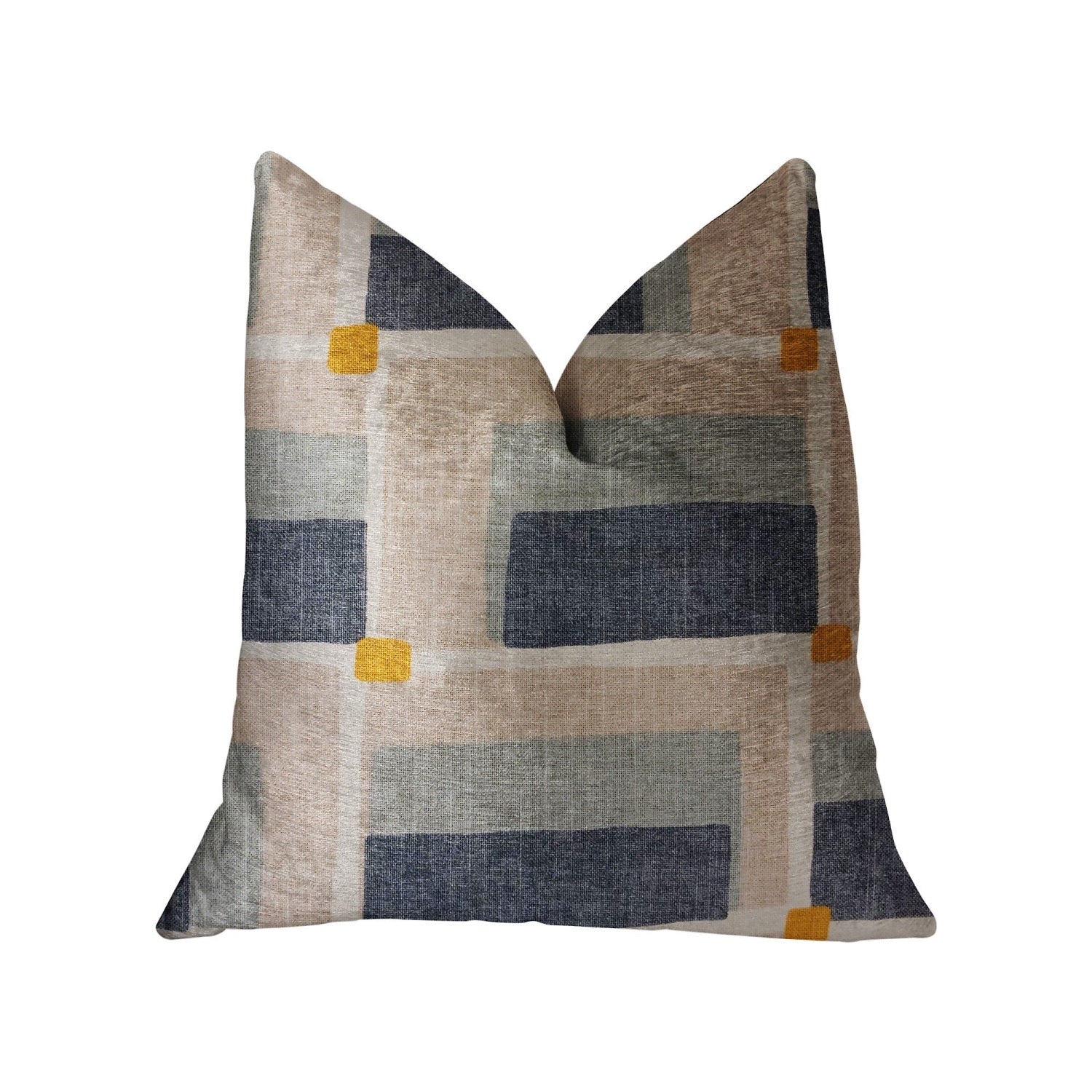 Plutus Bay Window Blue And Beige Luxury Throw Pillow - Double Sided  26' X 26'