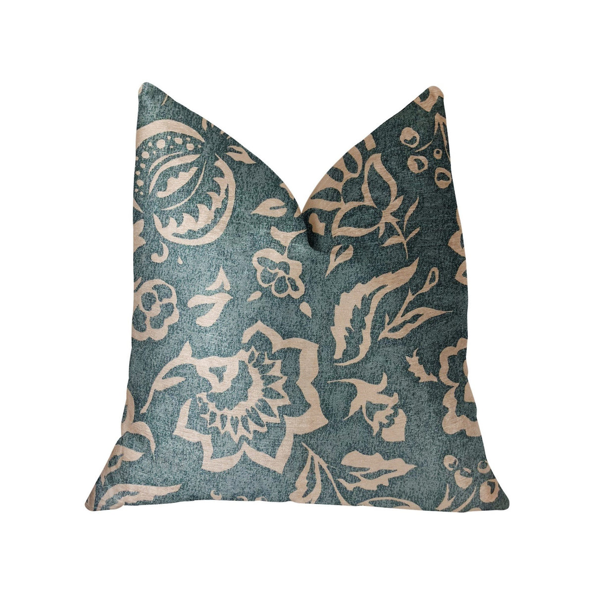Plutus Elsi Pom Blue And Beige Luxury Throw Pillow - Double Sided  16' X 16'