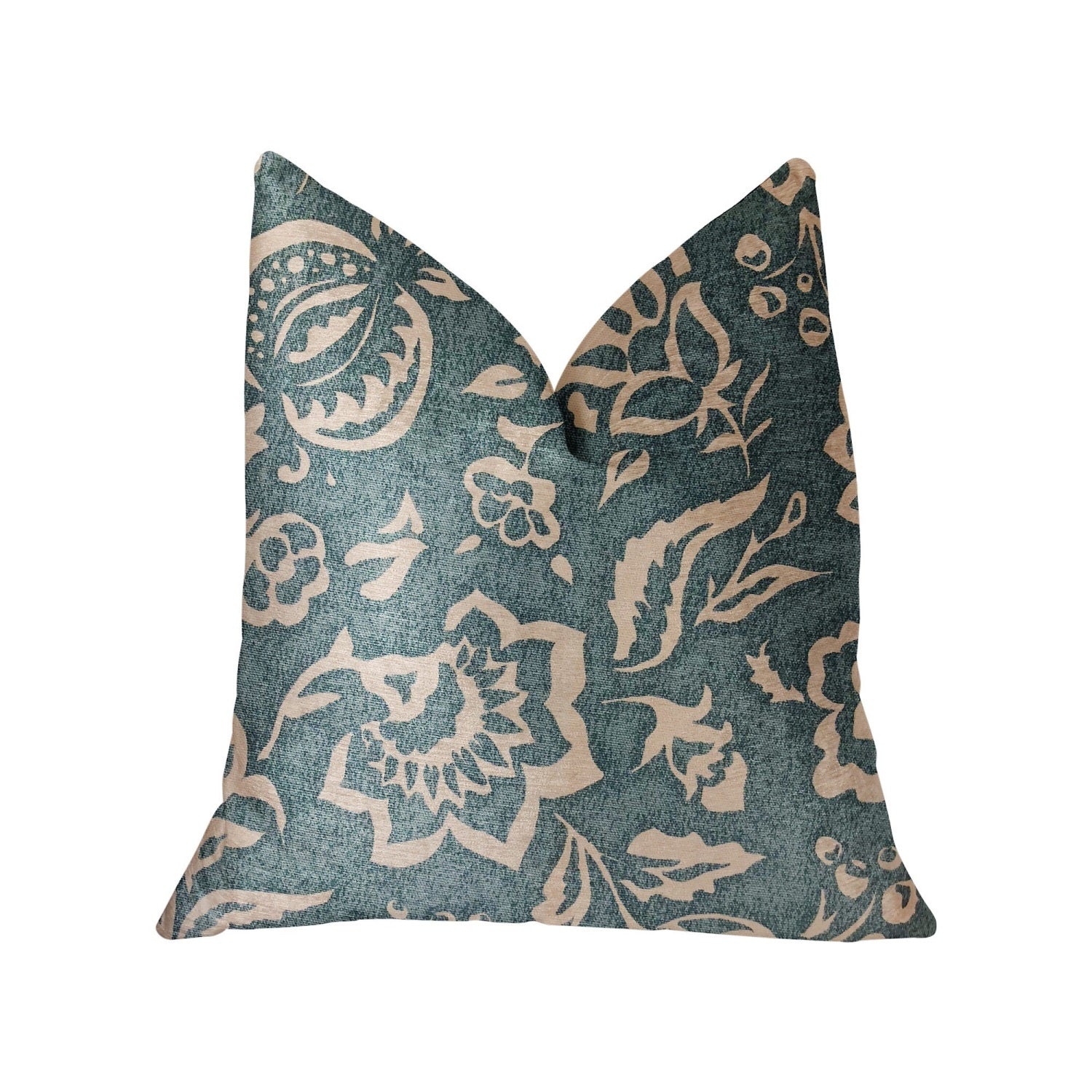 Plutus Elsi Pom Blue And Beige Luxury Throw Pillow - Double Sided  22' X 22'