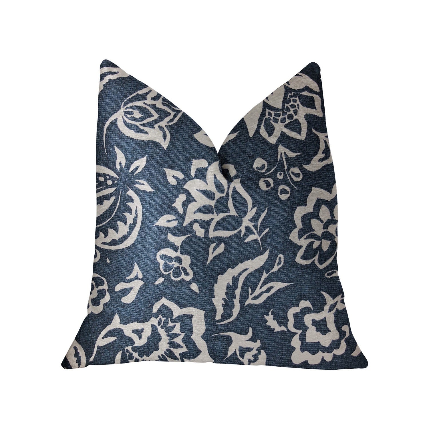 Plutus Elsi Pom Blue And White Luxury Throw Pillow - Double Sided  24' X 24'