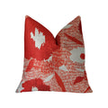 Plutus Hibiscus Red And Beige Luxury Throw Pillow - Double Sided  22' X 22'