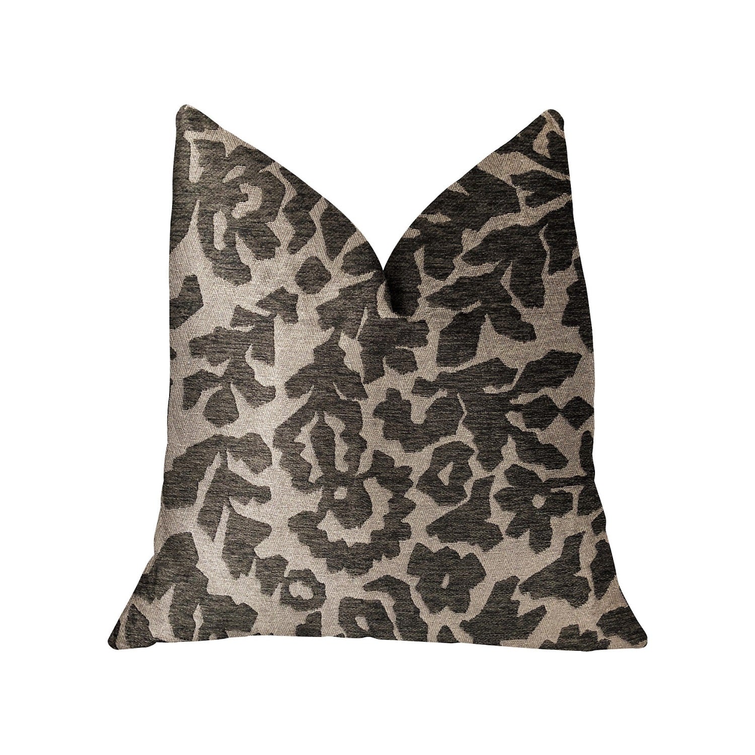 Plutus Lustrous Leaves Gray Luxury Throw Pillow - Double Sided  22' X 22'