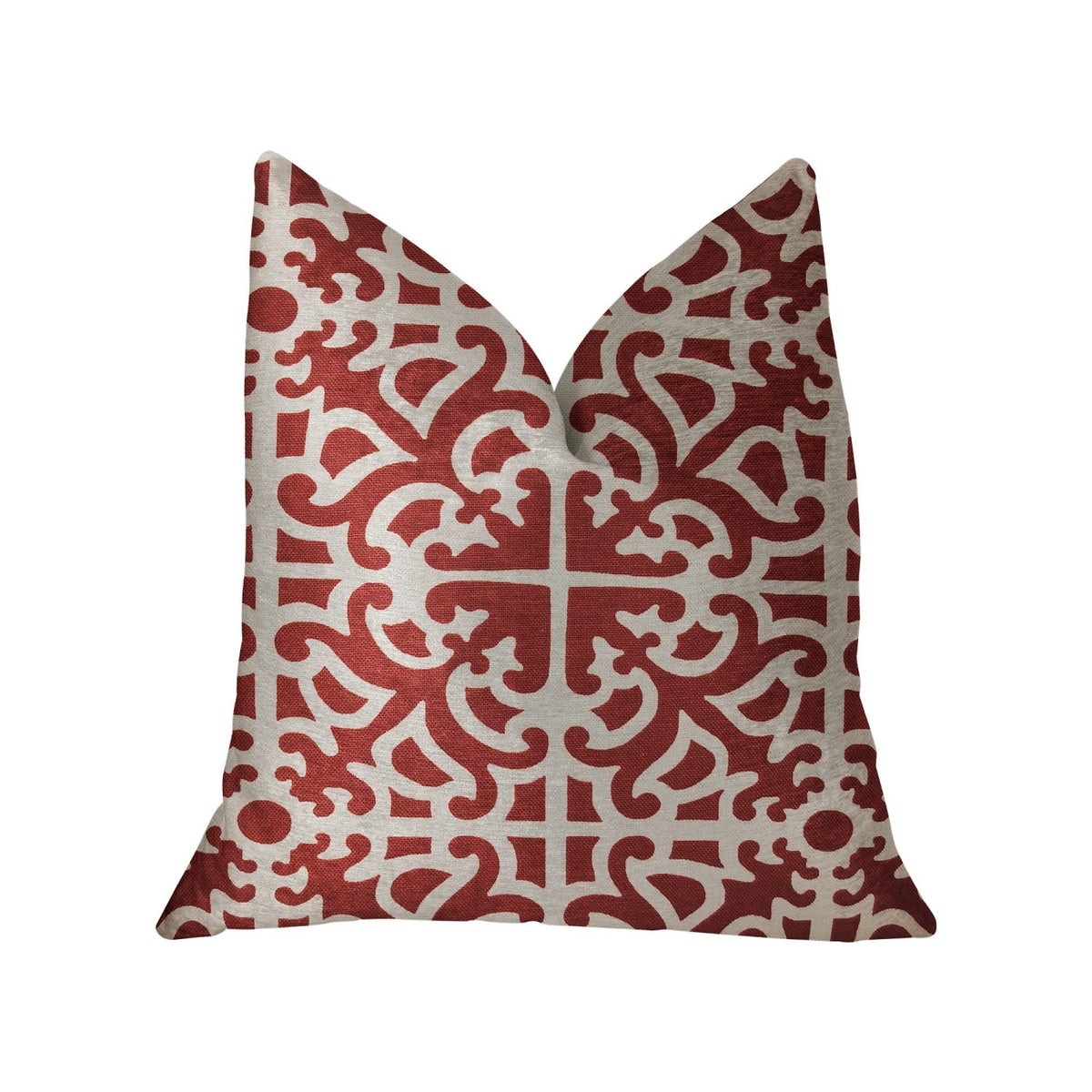Plutus Red Romance Red And Beige Luxury Throw Pillow - Double Sided  22' X 22'