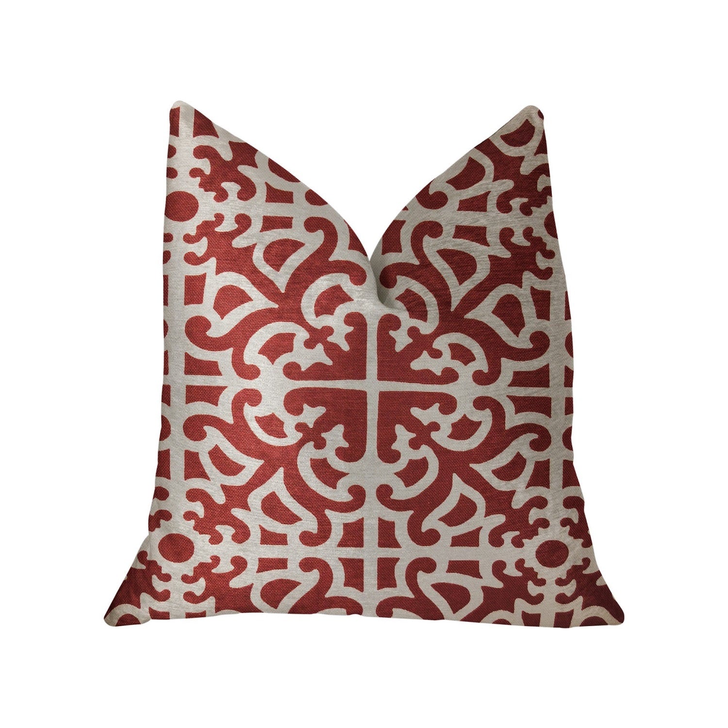 Plutus Red Romance Red And Beige Luxury Throw Pillow - Double Sided  24' X 24'