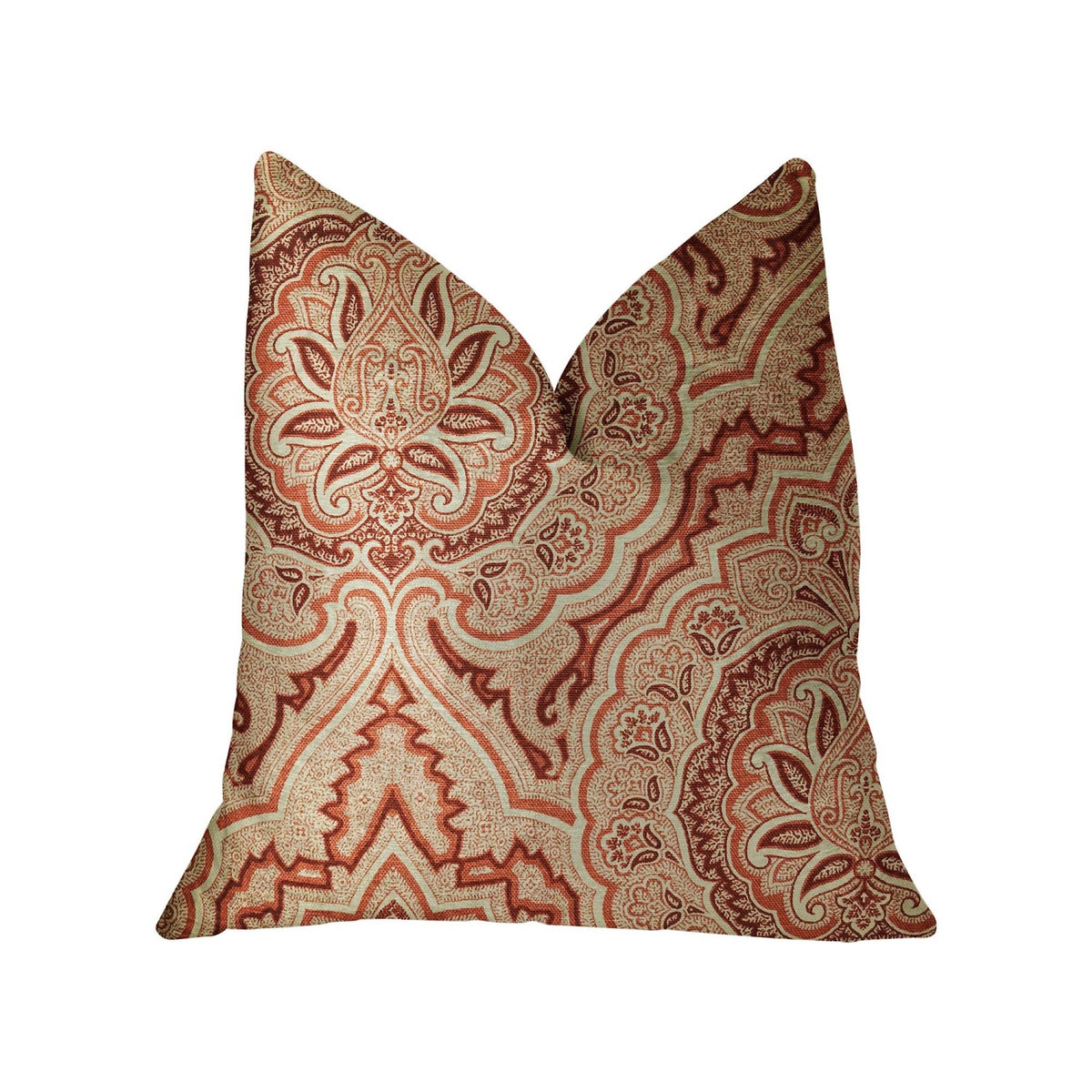 Plutus Enchanted Prairie Red And Beige Luxury Throw Pillow - Double Sided  20' X 20'