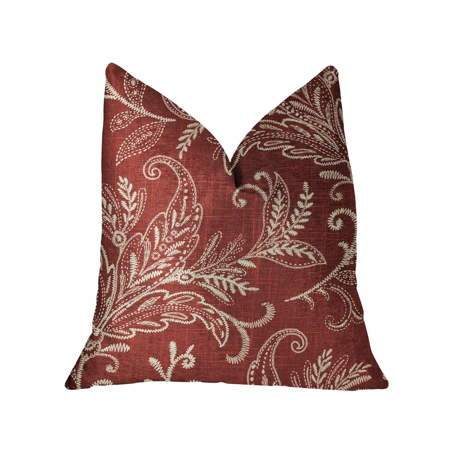 Plutus Berry Crest Vineyard Red And Beige Luxury Throw Pillow - Double Sided  16' X 16'