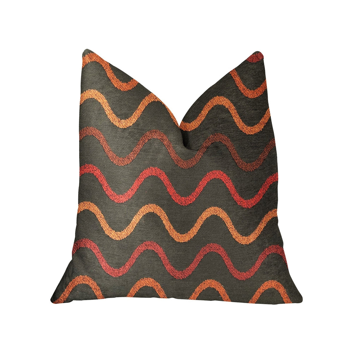 Plutus Serenity Flow Gray And Orange Luxury Throw Pillow - Double Sided  16' X 16'
