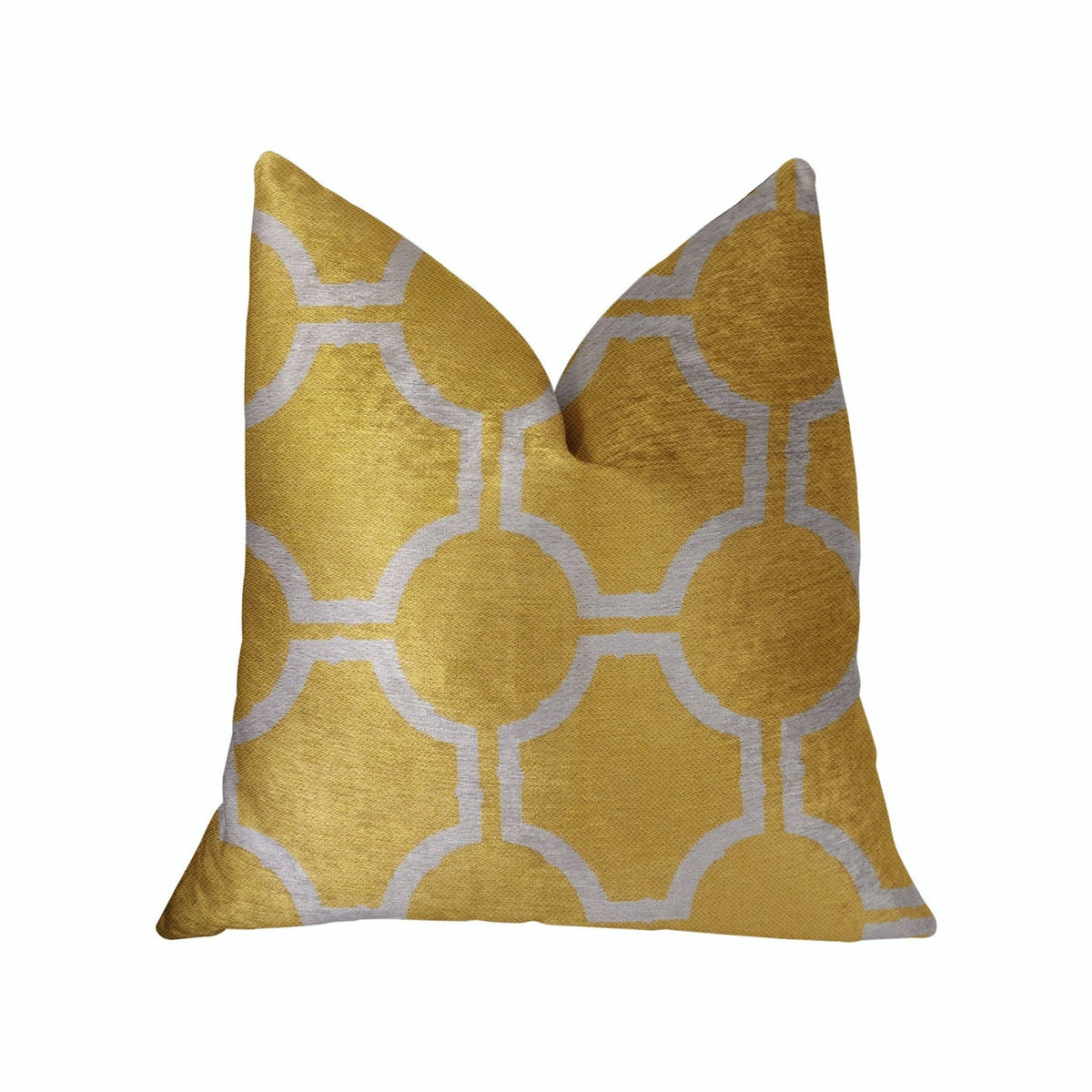 Plutus Honeycomb Yellow And Beige Luxury Throw Pillow - Double Sided  24' X 24'