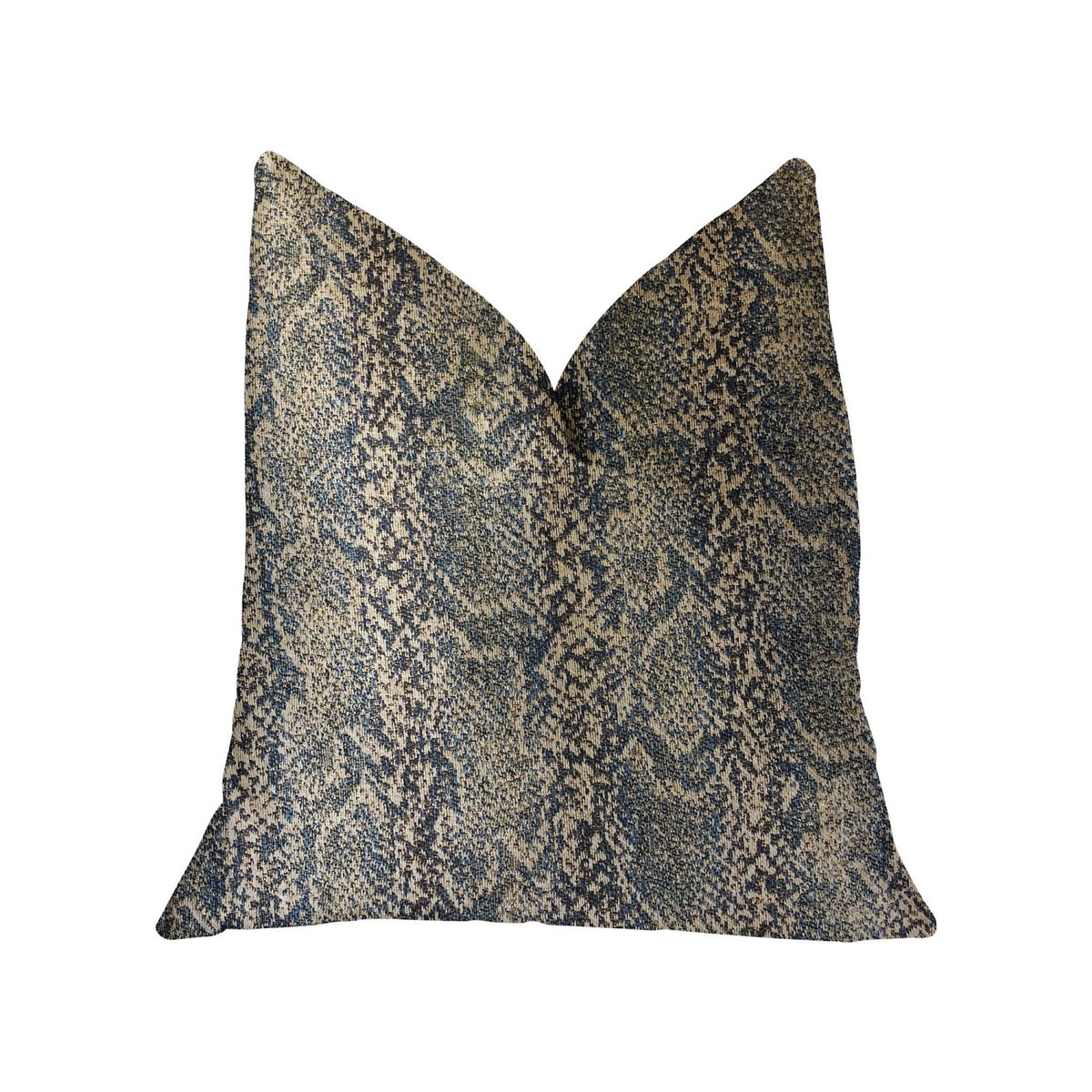 Plutus Exotic Phantom  Blue And Gold Luxury Throw Pillow - Double Sided  16' X 16'