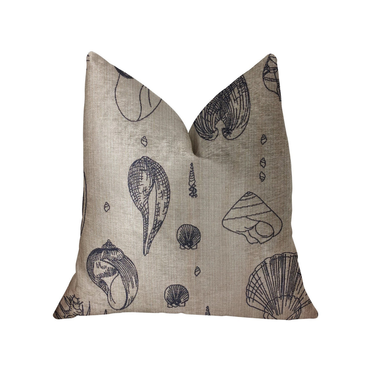 Plutus Seashell Bay Blue And Beige Luxury Throw Pillow - Double Sided  16' X 16'