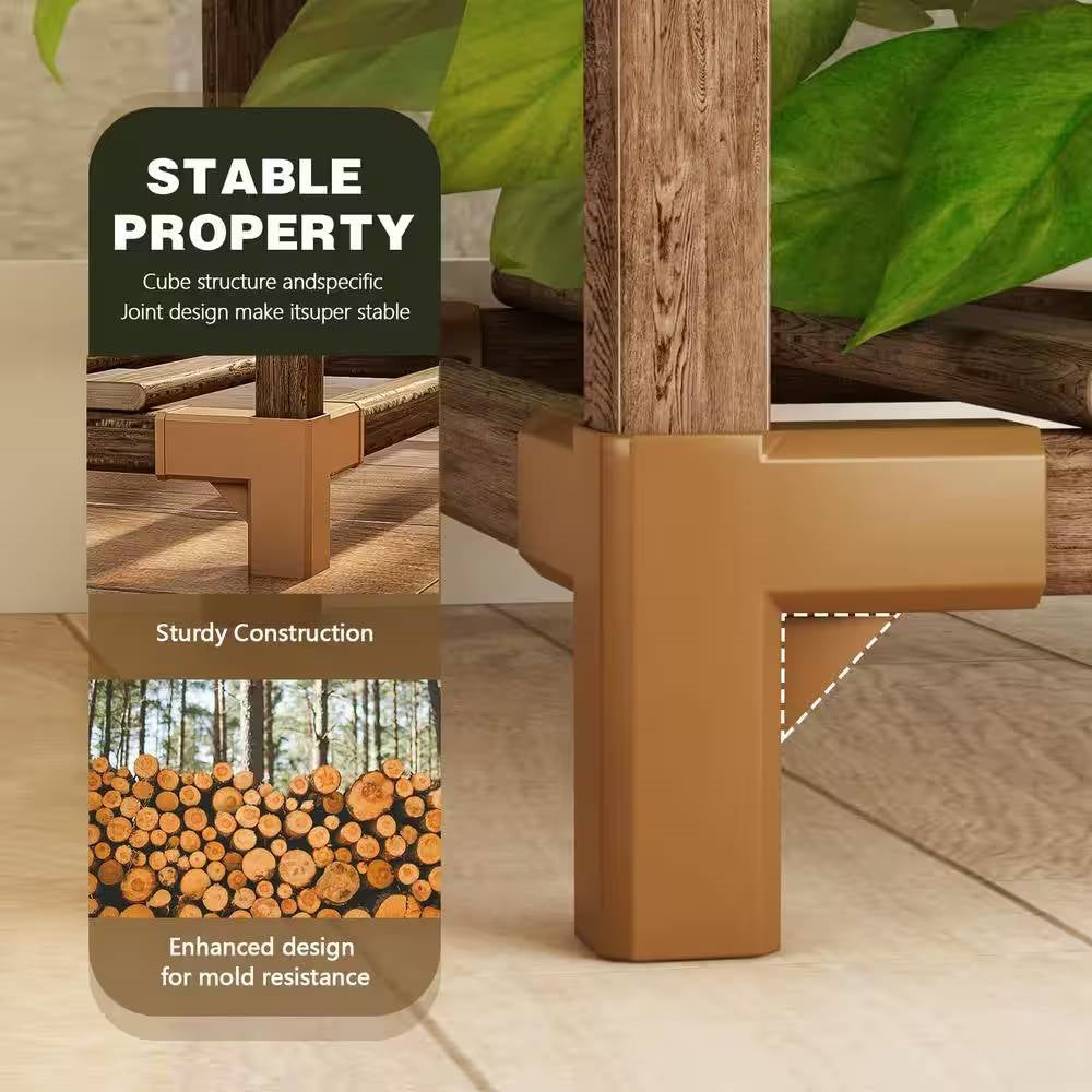 Natural Wood Bookcase Plant Stand Shelving Rack - Holds up to 9 Planters