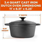 3.4 Quart Pre-Seasonded Cast Iron Dutch Oven with Handles and Lid