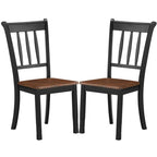 Set of 2 Solid Wood Black Mission Style Armless Dining Chairs with Brown Seat