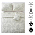 Queen size Antique White Damask Embroidered 4 Piece Oversized Bedspread Set