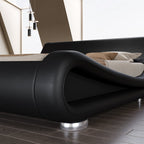 Queen Modern Black Upholstered Platform Bed Frame with Sleigh Curved Headboard