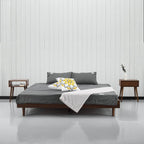 Queen size Mid-Century Modern Platform Bed Frame in Dark Brown Wood Finish