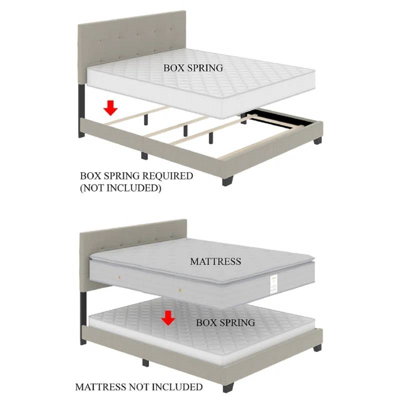 Queen size Gold Metal Canopy Bed with Upholstered Button-Tufted Headboard