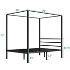 Queen size Modern Four Poster Metal Canopy Bed in Black Finish