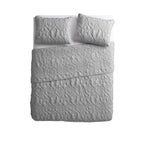 Queen Coastal Beach Embossed Starfish Seashell Seahorse Grey 3-Piece Quilt Set