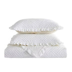 Queen size Ivory White Velvet Microfiber Polyester Reversible 3-Piece Quilt Set