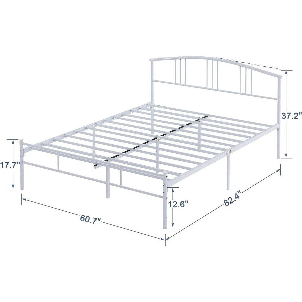 Queen size White Metal Platform Bed Frame with Arched Headboard
