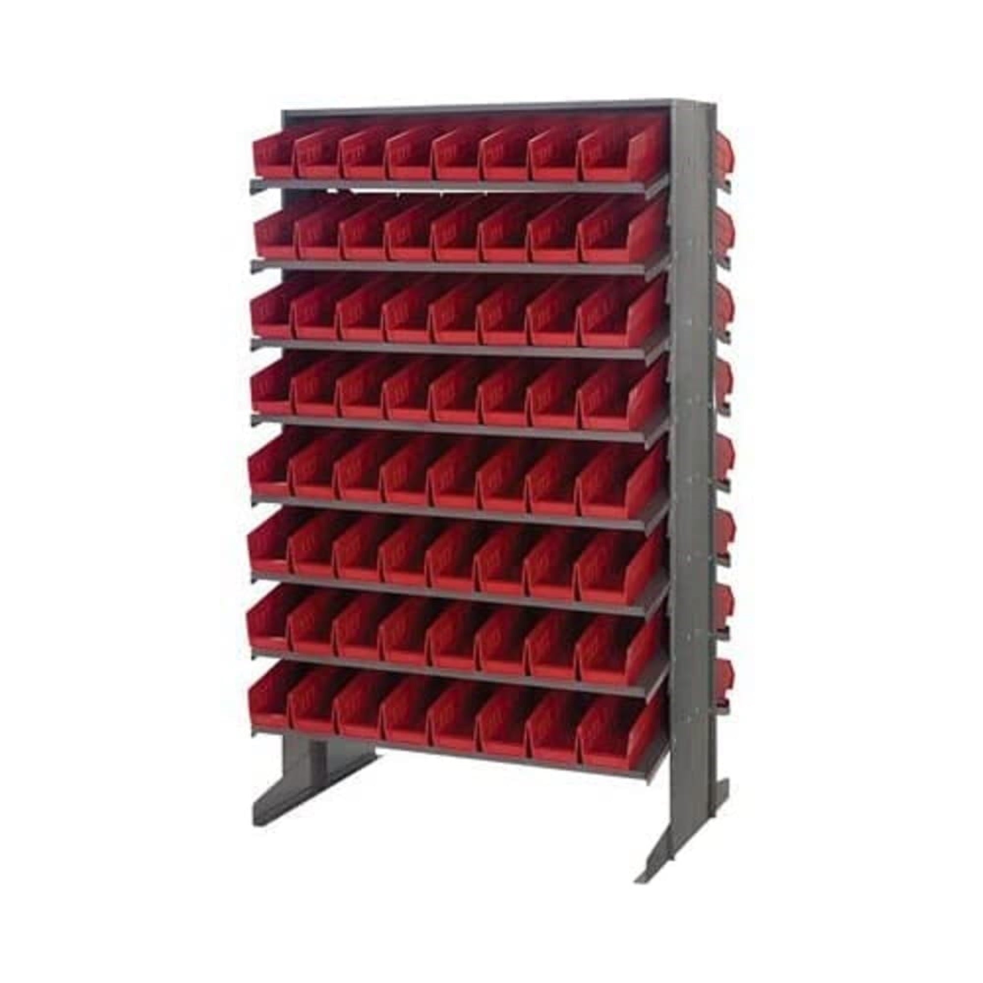 Pick Rack, slopped, double sided, 24L x 36W x 60H, 800 lbs. capacity, (16) shelves configuration, includes: (128) QSB101 red bin