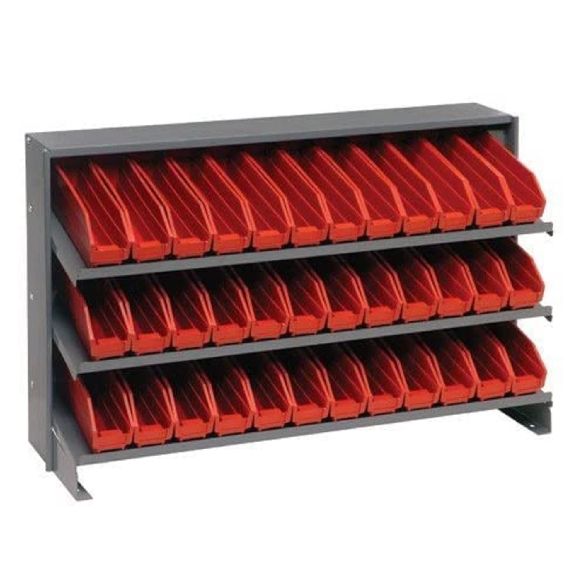 Pick Rack, slopped, bench style, 12-1/2L x 36W x 23H, 250 lbs. capacity, (3) shelves configuration, includes: (36) QSB100 red bi