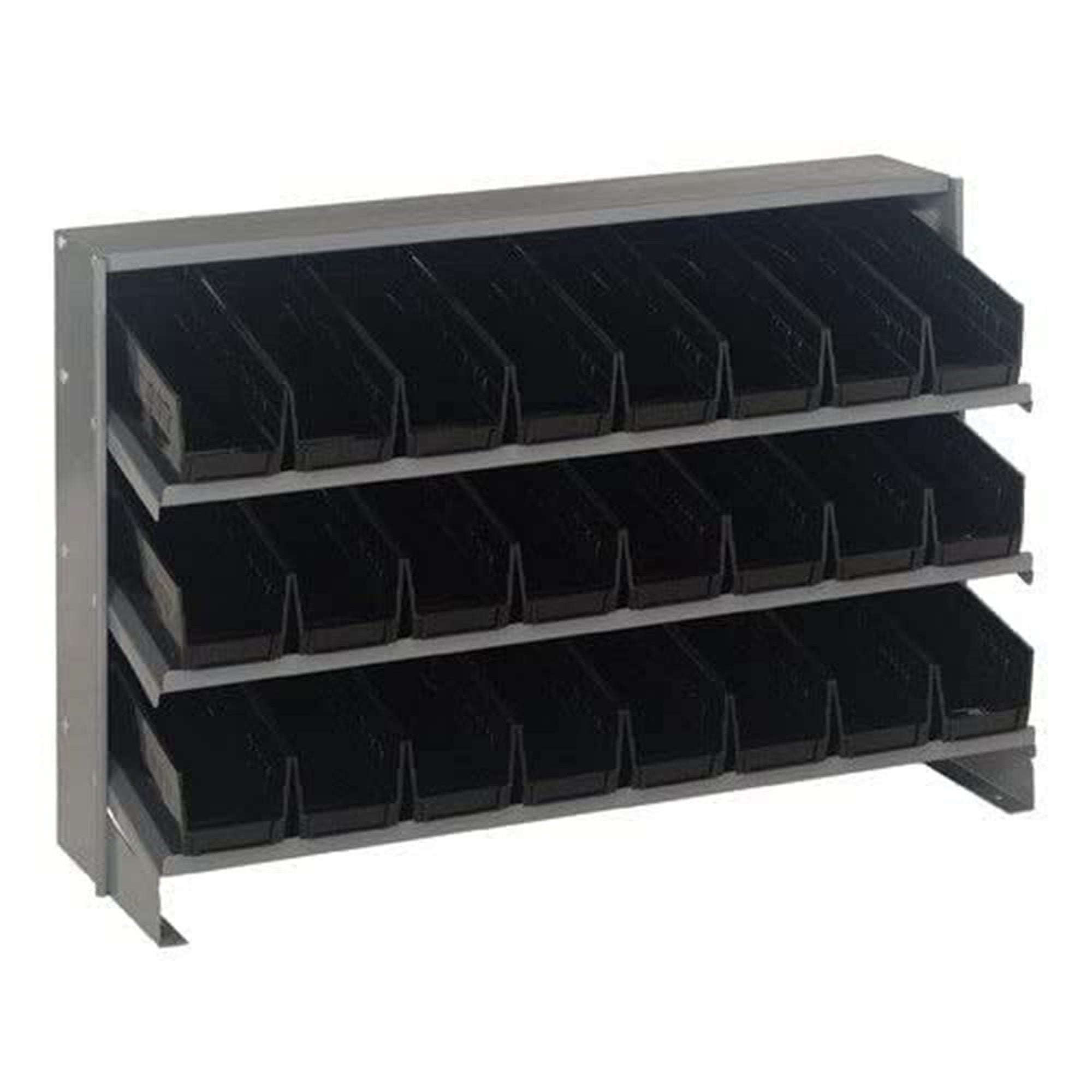 Pick Rack, slopped, bench style, 12-1/2L x 36W x 23H, 250 lbs. capacity, (3) shelves configuration, includes: (24) QSB101 black 
