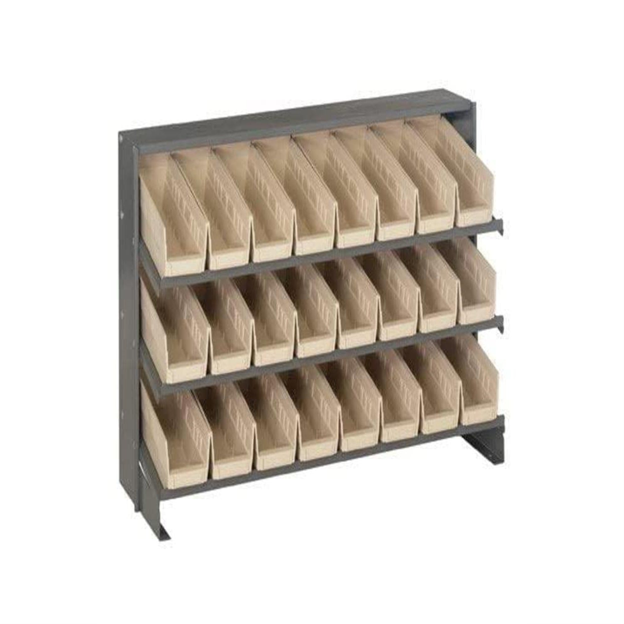 Pick Rack, slopped, bench style, 12-1/2L x 36W x 23H, 250 lbs. capacity, (3) shelves configuration, includes: (24) QSB101 ivory 