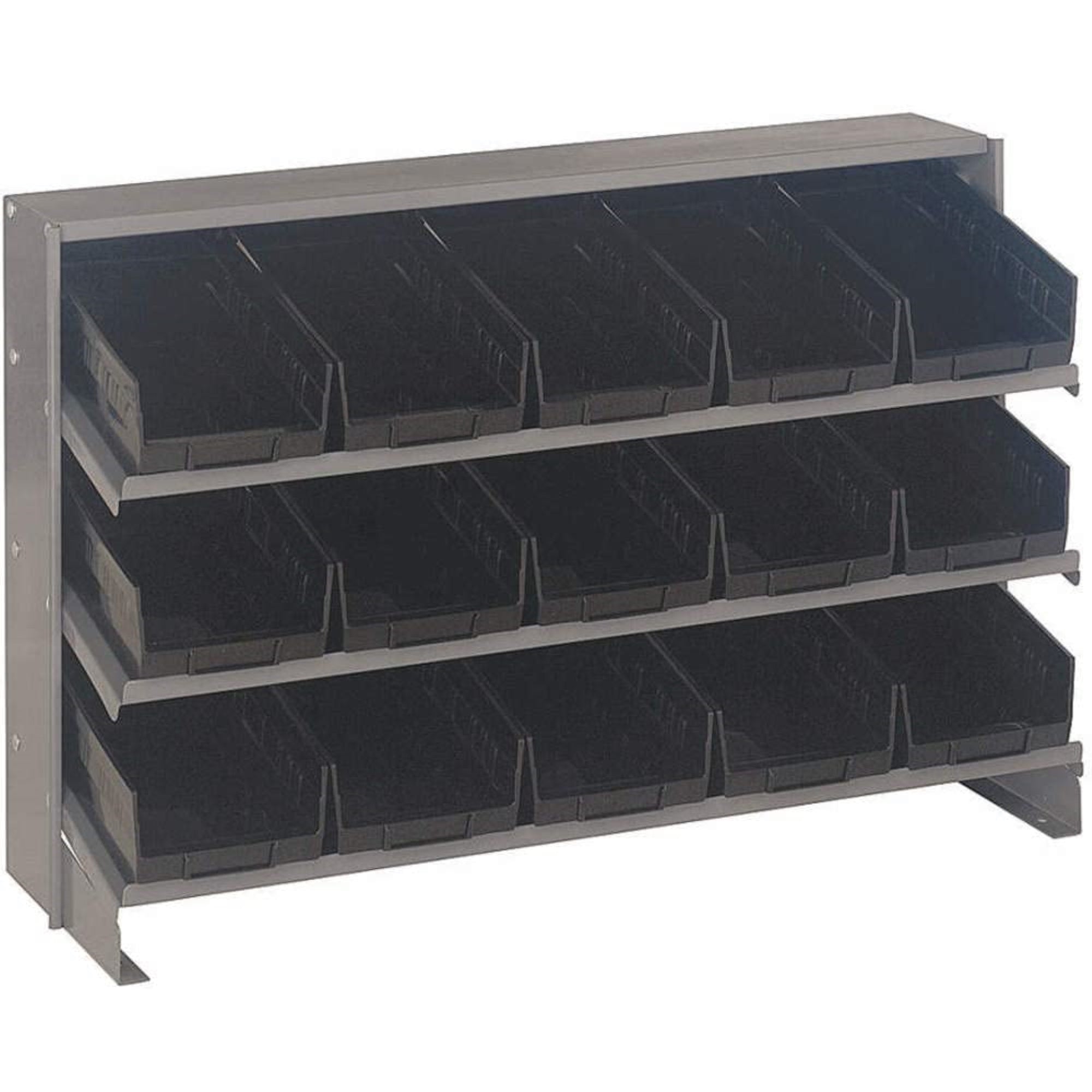 Pick Rack, slopped, bench style, 12-1/2L x 36W x 23H, 250 lbs. capacity, (3) shelves configuration, includes: (15) QSB102 black 