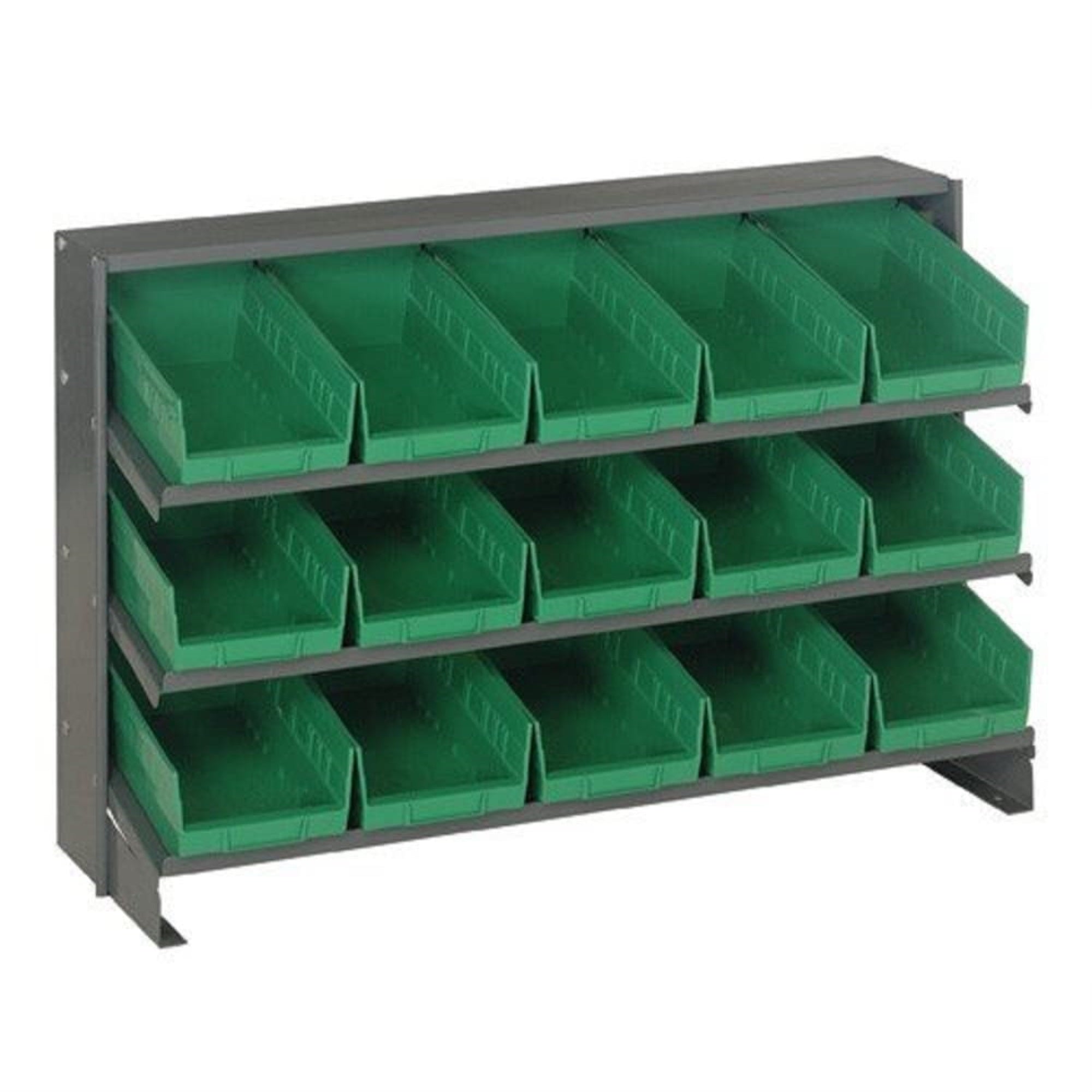Pick Rack, slopped, bench style, 12-1/2L x 36W x 23H, 250 lbs. capacity, (3) shelves configuration, includes: (15) QSB102 green 