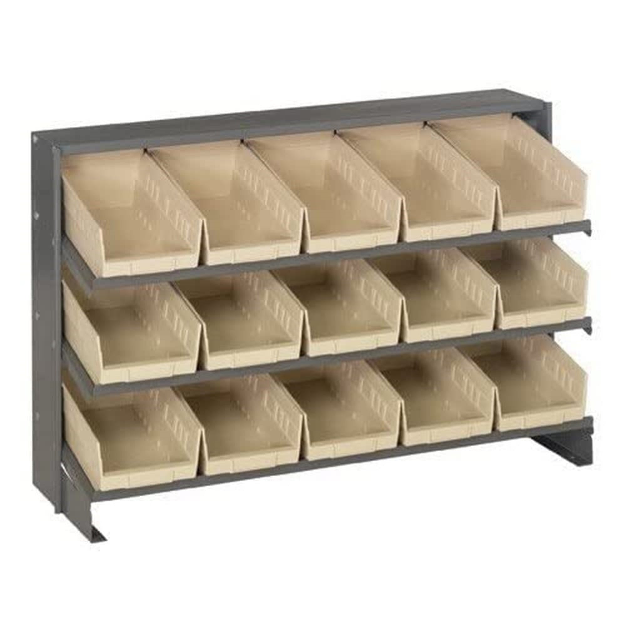 Pick Rack, slopped, bench style, 12-1/2L x 36W x 23H, 250 lbs. capacity, (3) shelves configuration, includes: (15) QSB102 ivory 