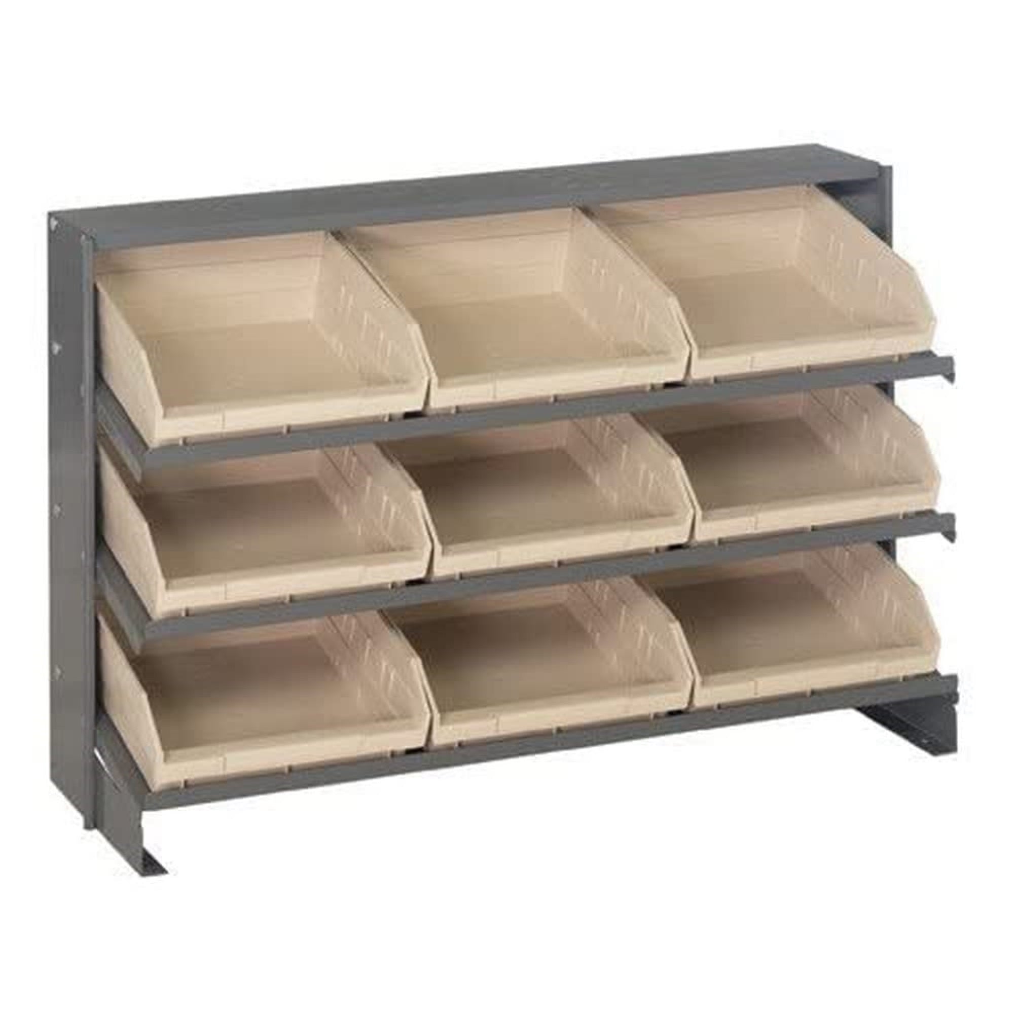 Pick Rack, slopped, bench style, 12-1/2L x 36W x 23H, 250 lbs. capacity, (3) shelves configuration, includes: (9) QSB109 ivory b