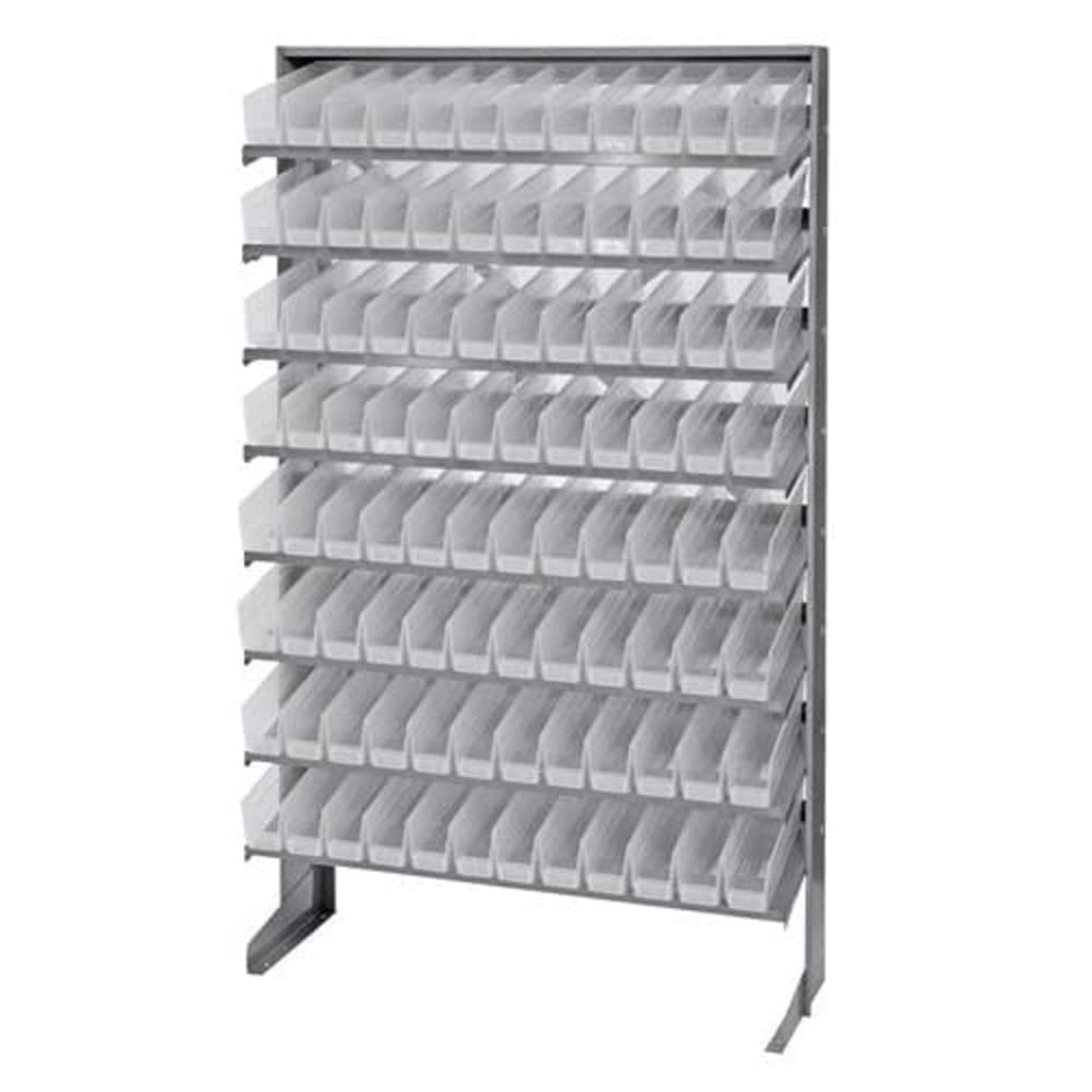 Pick Rack, slopped, single sided, 12D x 36W x 60H, 400 lbs. capacity, includes: (8) shelves and (96) QSB100 clear bins, galvaniz