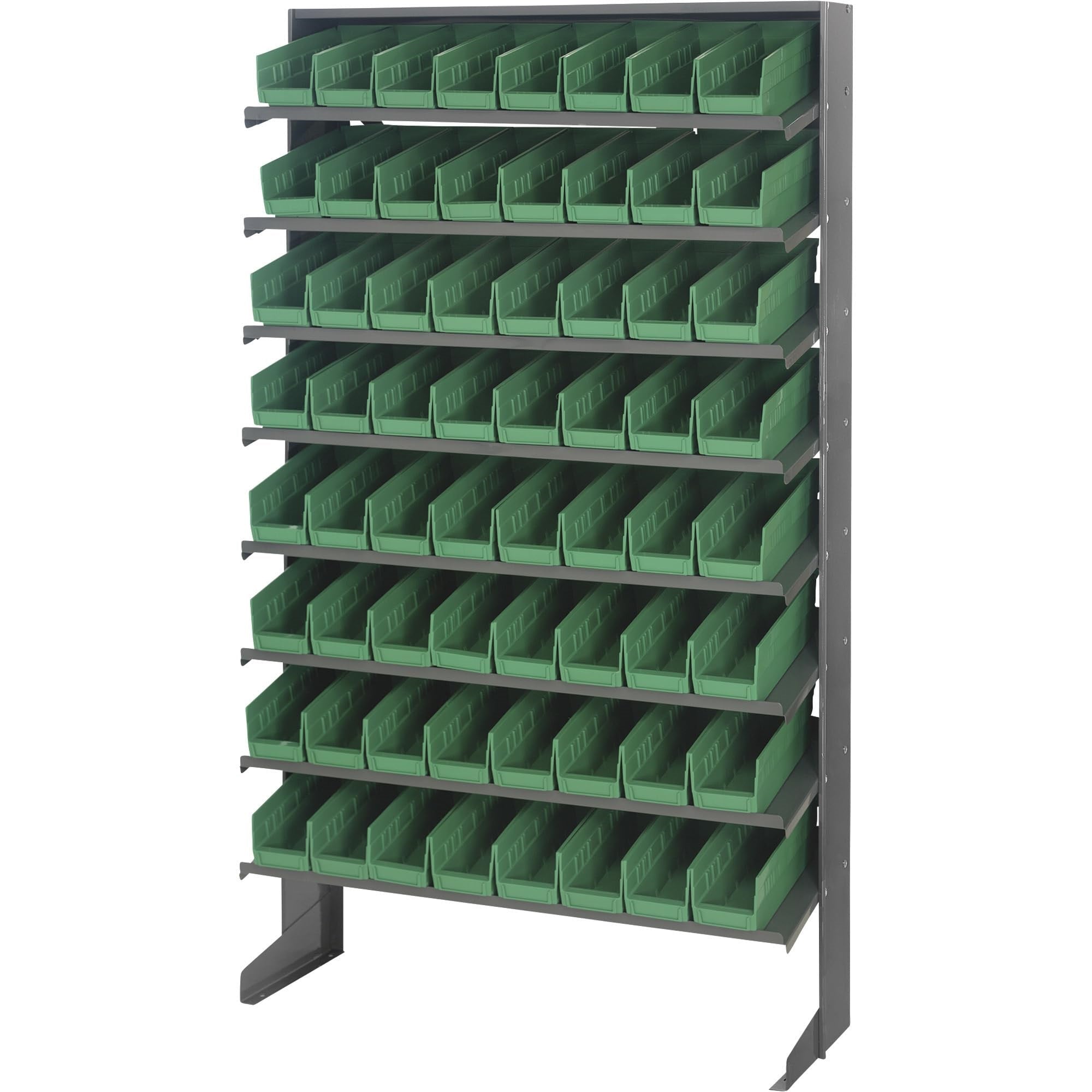Pick Rack, slopped, single sided, 12D x 36W x 60H, 400 lbs. capacity, includes: (8) shelves and (64) QSB101 green bins, galvaniz