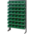 Pick Rack, slopped, single sided, 12D x 36W x 60H, 400 lbs. capacity, includes: (8) shelves and (40) QSB102 green bins, galvaniz