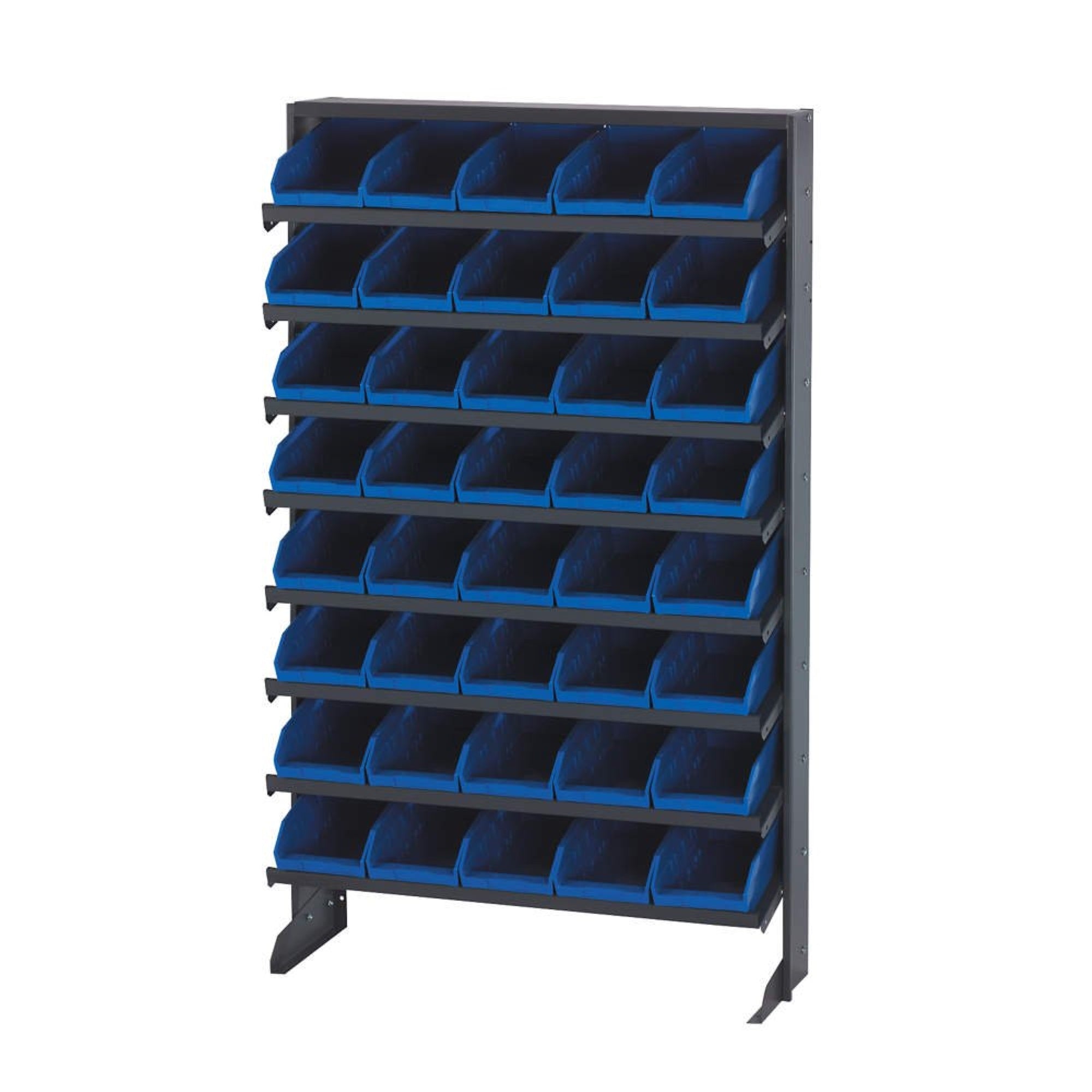 Pick Rack, slopped, single sided, 12D x 36W x 60H, 400 lbs. capacity, includes: (8) shelves and (32) QSB107 ivory bins, galvaniz