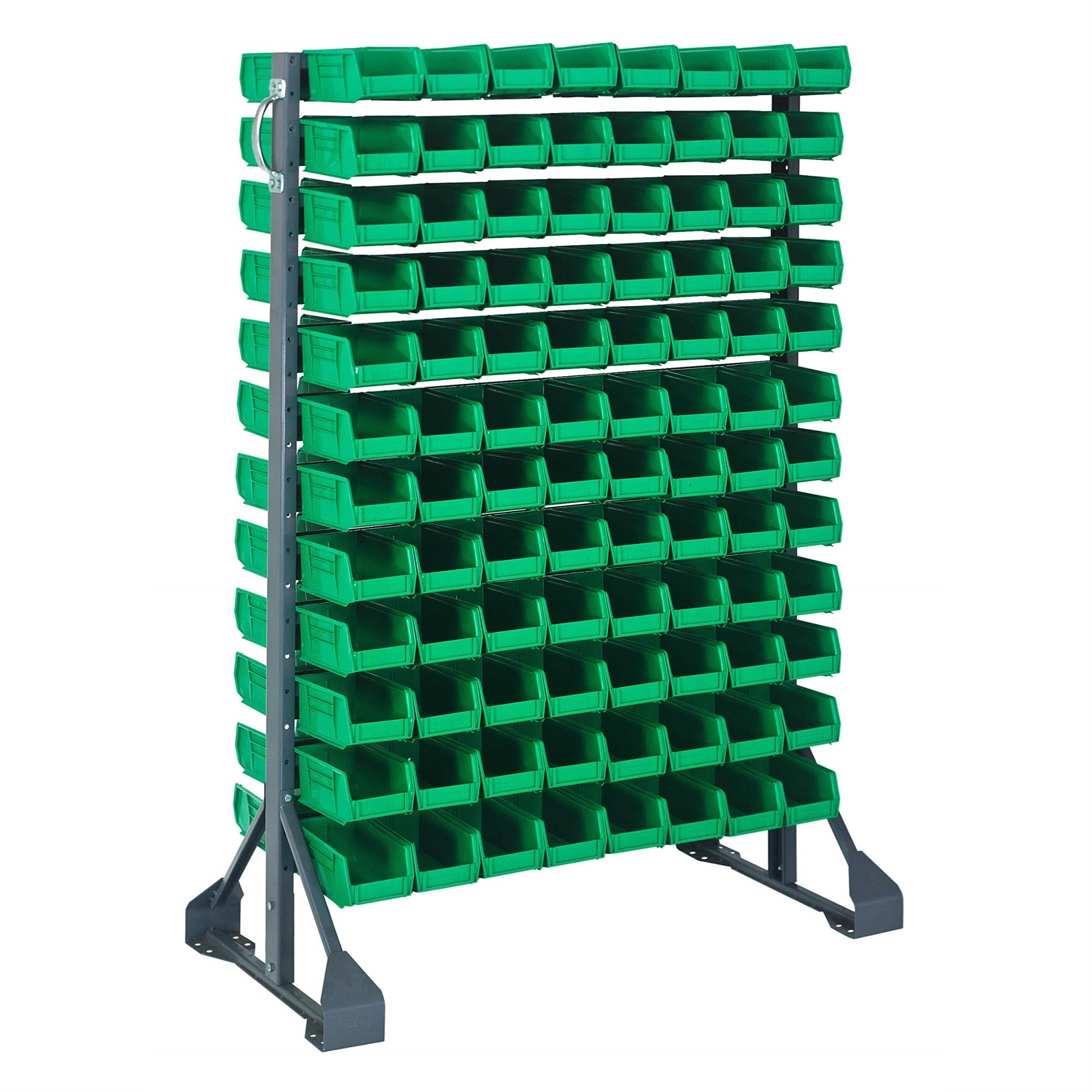 Rail Rack, double sided, 36L x 20W x 53H, 1500 lbs load capacity, includes: (12) rails and (192) QUS220 green bins, galvanized s